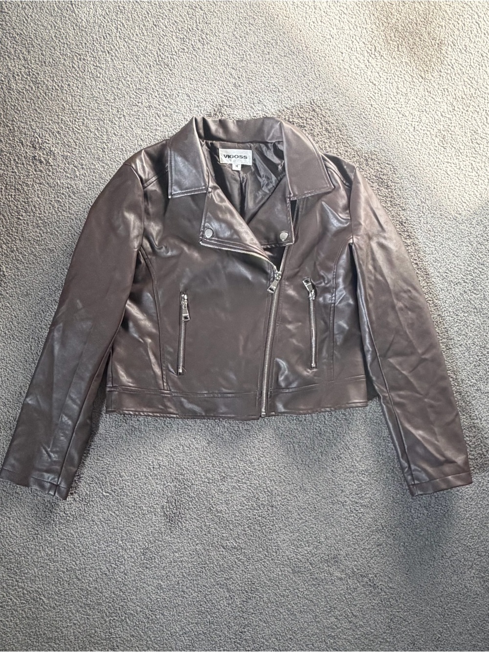 Vigoss Women's Dark Brown Faux Leather Asymmetrical Moto Jacket